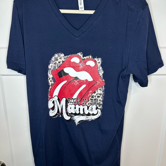 Bella Canvas Navy Rock 'N' Roll Mama Tee size Medium - Picture 1 of 3
